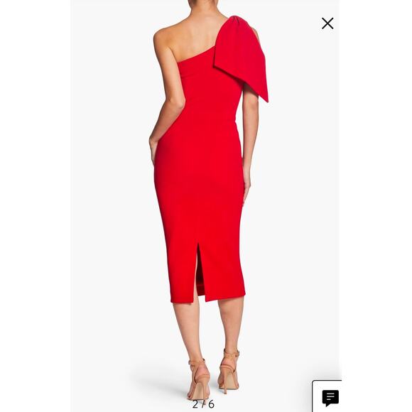 NWT Dress The Population Tiffany One Shoulder Bow Crepe Midi Cocktail Dress Red - Picture 2 of 9
